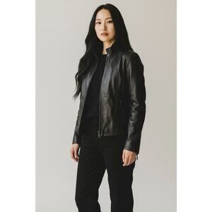 Women's Black Leather Jacket Soft Ellen Tracy Size Small